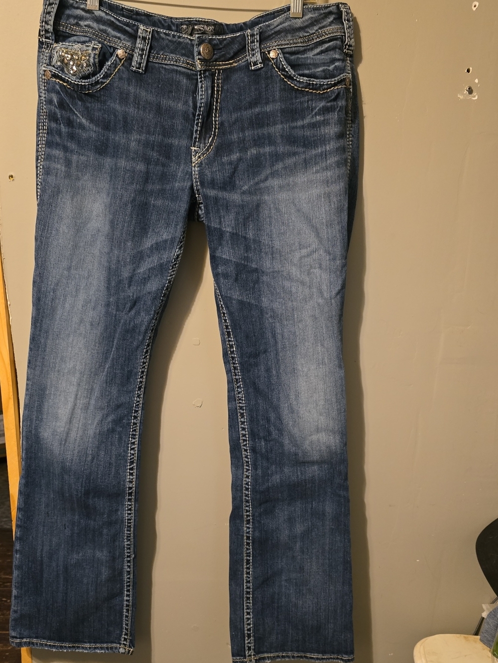 Silver Jeans Dark Blue Bootcut with Embellished Pockets
